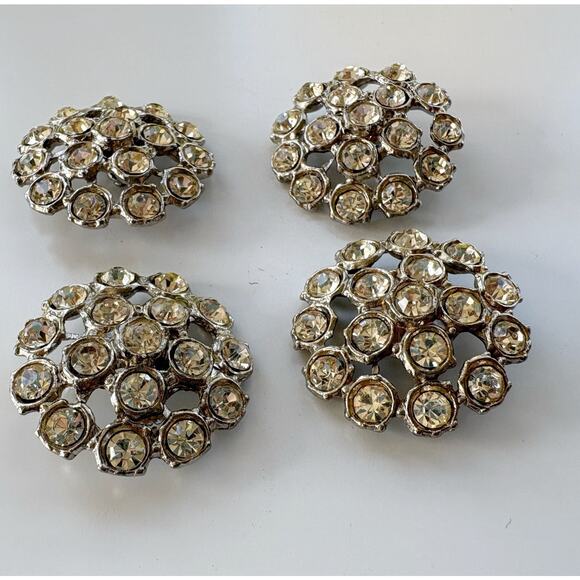 Vintage Buttons Rhinestone Sparkling Set of 4 1 1/8 inch Shank Silver Glitter - Picture 3 of 4